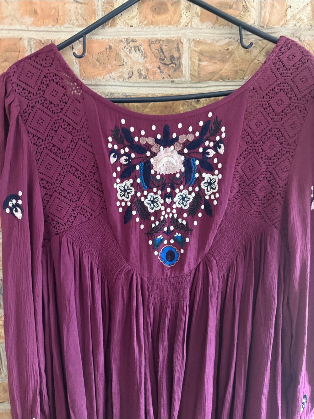 Free People Plum Boho Embroidered Peasant Top - Picture 2 of 4